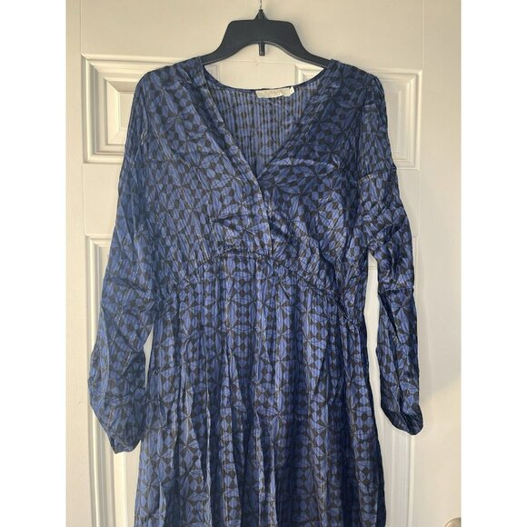 Rabens Saloner V Neck Long Sleeve Shoulder Cutout Maxi Dress EMMY In Navy/black - Picture 2 of 9